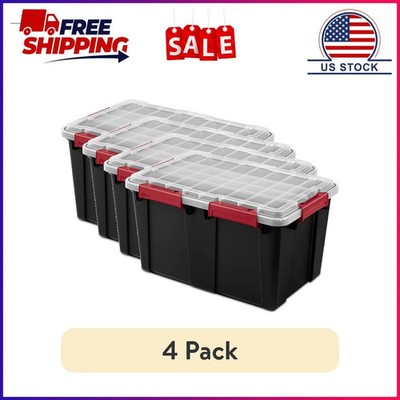 4 pack Sterilite Gasket Tote, 13.5 Gallon WaterProof Plastic Storage Bin with