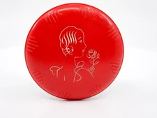 Vintage 1930s Red & Black Art Deco Bakelite Powder Compact with Mirror & Puff