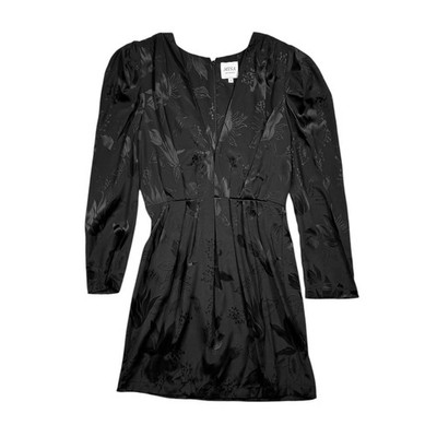 MISA Los Angeles Charlize Dress Womens 2 Black Floral Jacquard Puff Sleeve Mini