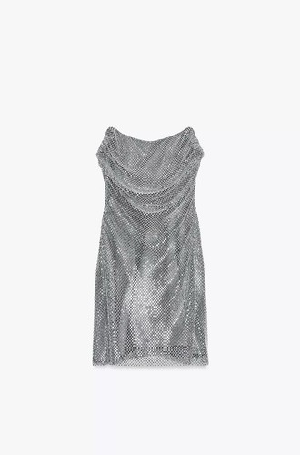 Zara Silver Rhinestone Short Dress 4772/341 Size S Bloggers Fav Party Wedding - Picture 17 of 20