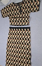 House of Harlow 1960 Women's 2 Piece Skirt Set Size M NWT Tan & Black Geometric 
