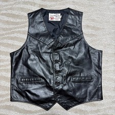Vtg 70s Sears Leather Vest Mens 44 Black The Leather Shop Western Cowboy Biker