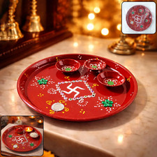 Pooja thali Pooja thali decorativo pintado a mano con motivo ganesha y bricolaje...