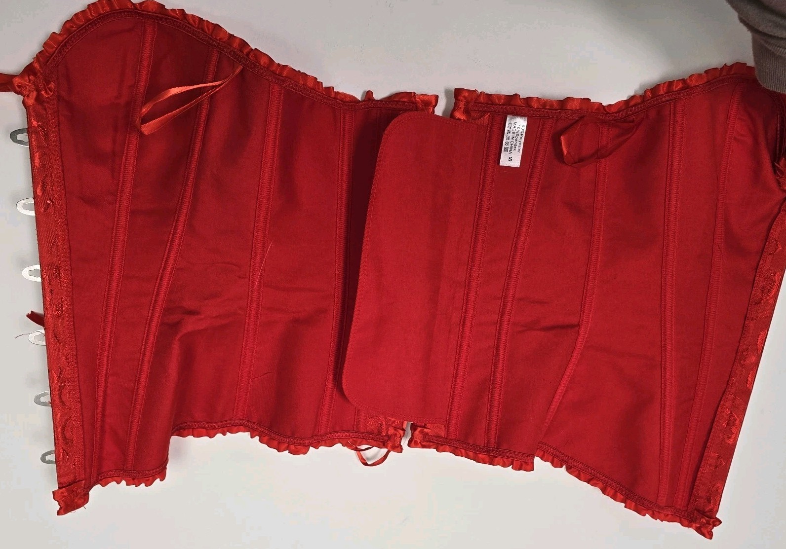 Lace Up Corset Boning Sweatheart Neckline Satin Finish Red Size S