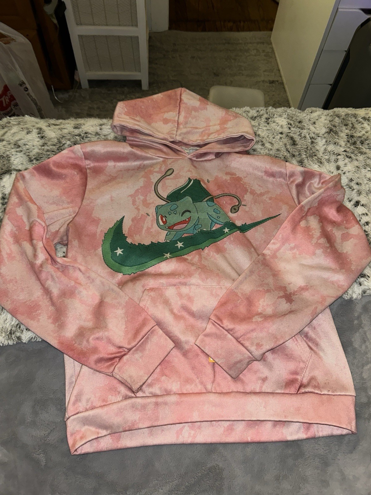 Pokemon Bulbasaur Pink Green Tie Dye Pullover Hoodie Long Sleeve Graphic