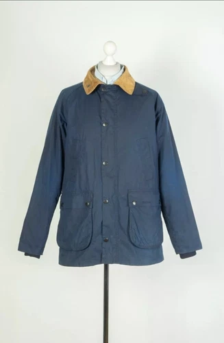 -Mens Barbour Heritage Bedale Wax Cotton Navy Blue Jacket Size XL