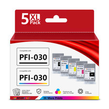 PFI-030 Ink Cartridge 55-ML 5Pcs, Matte Black,Black Cyan Magenta Yellow