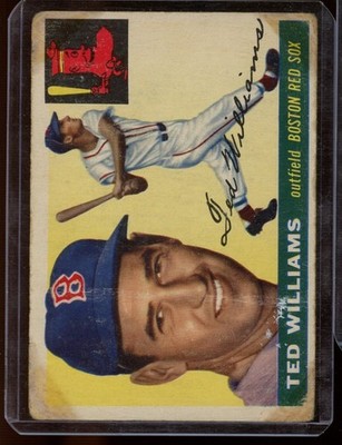 1955 Topps #2 Ted Williams Red Sox Creasing Staining Paper Loss POOR LOOK!
