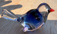 Mini statuina uccellino vintage in vetro artistico di Murano fatta a mano blu unica carina 2"!