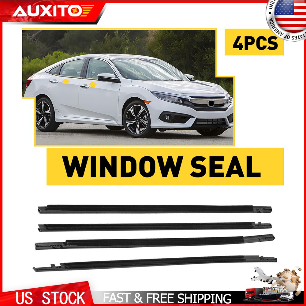 4 Black Weatherstrip Door Window Seals for 2016-2021 Honda Civic