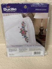 Bucilla Special Edition 65326 LACE FLORAL EMBROIDERY PILLOWCASE PAIR KIT