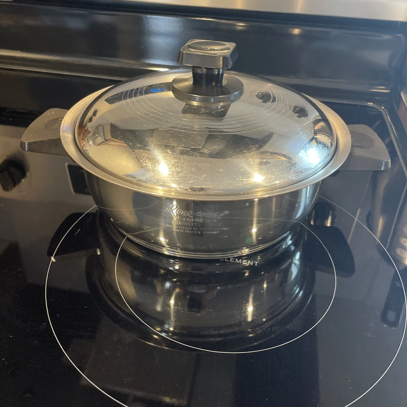 Vintage Rena Ware 18-8 Stainless Steel 3 Ply 2 QT 9" Pan Pot Lid Double Handle