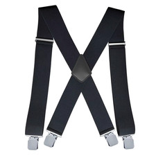 Mens Suspenders Wide X-Back Adjustable Solid Straight Heavy Duty Clip Suspenders