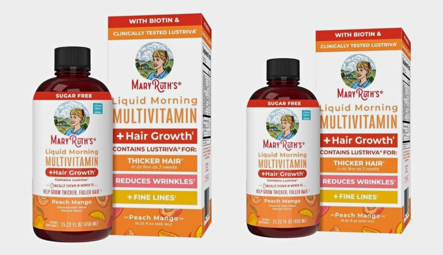 (2) MaryRuth's Morning Liquid Multivitamin + Hair Growth, Peach Mango 15.22oz