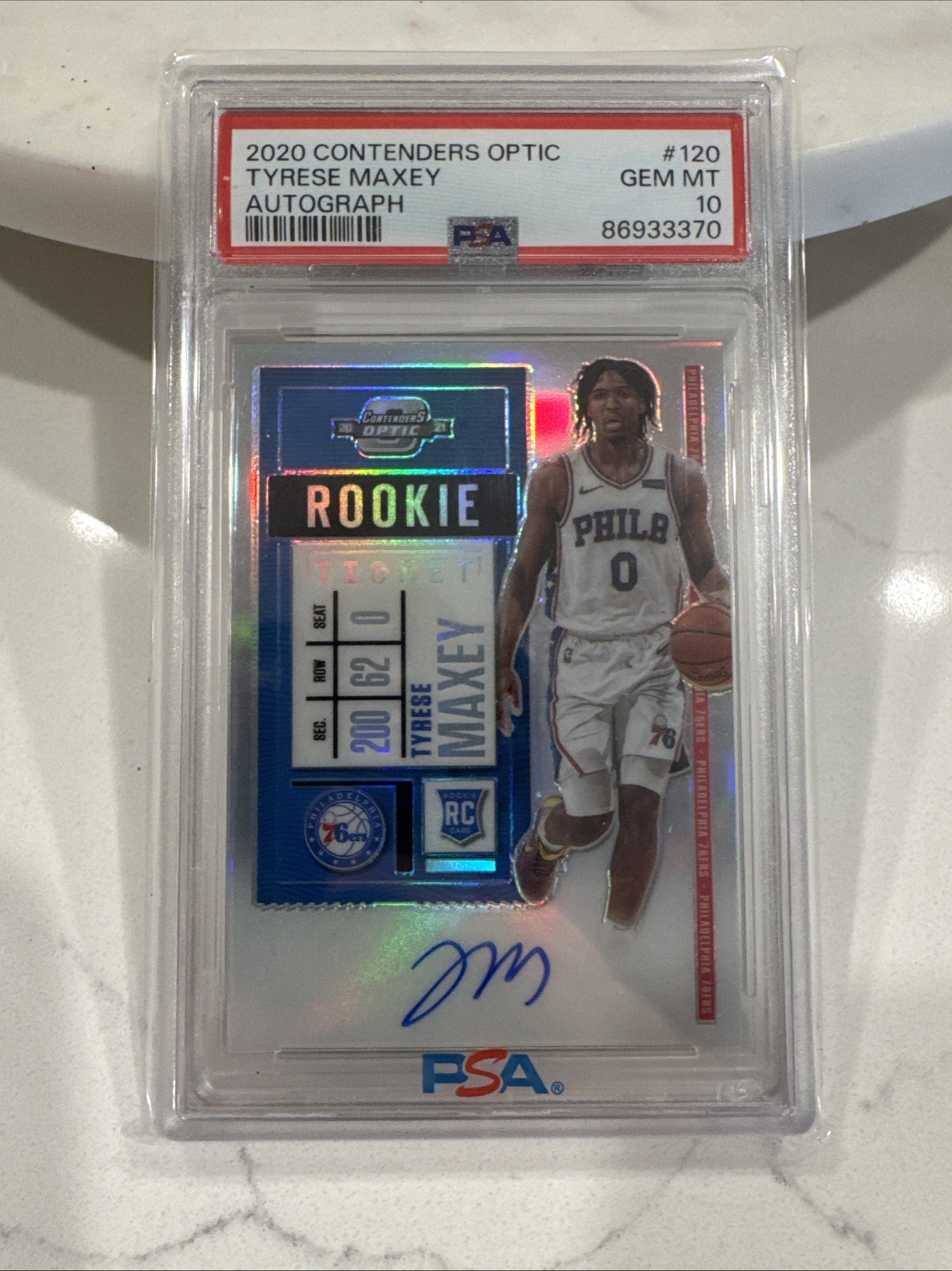 2020-21 Panini Contenders Optic Tyrese Maxey Auto Rookie Ticket Holo PSA 10
