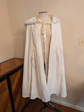 Vintage White Velvet Cape Midi Faux Fur Hood 90s Renn Faire Cloak Witch OS