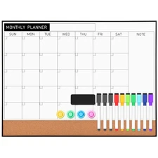 Dry Erase Calendar with Cork, 24" x 18" Large Calendar Whiteboard for Wall, B...