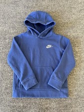 Nike Hoodie Youth 7 Blue Pullover Fleece Kangaroo Pocket Swoosh Logo 6-7 Yrs