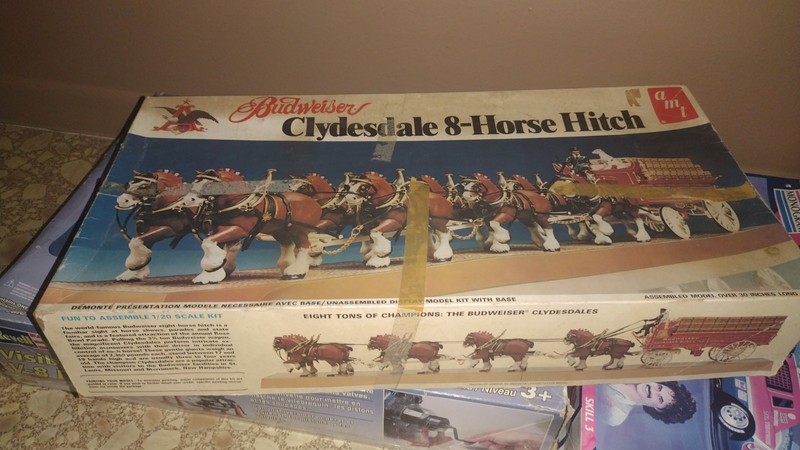 Vintage 1978 Budweiser Beer Clydesdale 8-Horse Hitch AMT Model Kit complete open