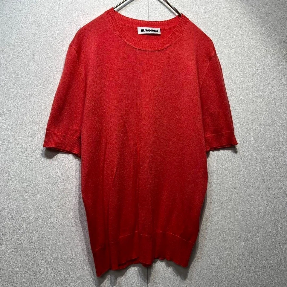 Jil Sander 女式丝绸羊绒设计短袖针织,粉色,尺寸 S — 第 2/4 张图片