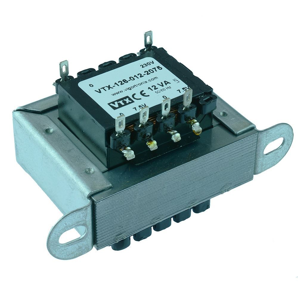 VTX-126-012-2075 Chassis Mount Transformer 230V 12VA 7.5V+7.5V Vigortronix