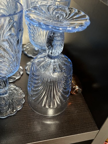 CAMBRIDGE CAPRICE MOONLIGHT BLUE FOOTED WATER GOBLETS SET OF 6 - Picture 8 of 9