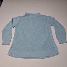 LOFT Outlet Women  s Ribbed Knit Sweater L Blue Mock Neck Cotton Cozy Minimalist