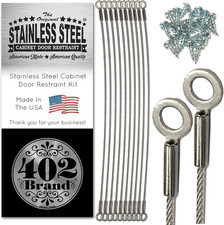 Stainless Steel Cabinet Door Restraint Kit. Made in USA. Flexible Braided