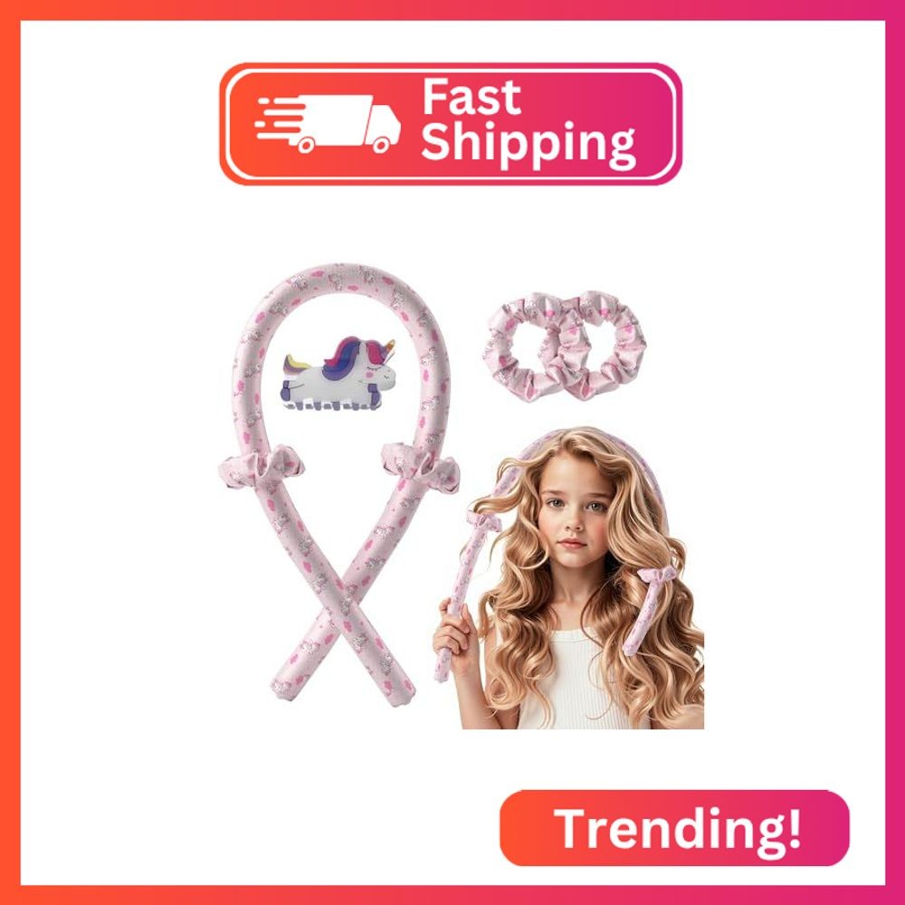 Girls Heatless Curls Overnight, Kids Unicorn Hair Rollers with Hair Clips, Hair