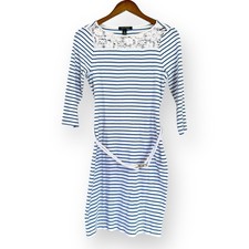Ralph Lauren Nautical Dress S Blue White Stripe Lace Yoke Belted Old Money Knit