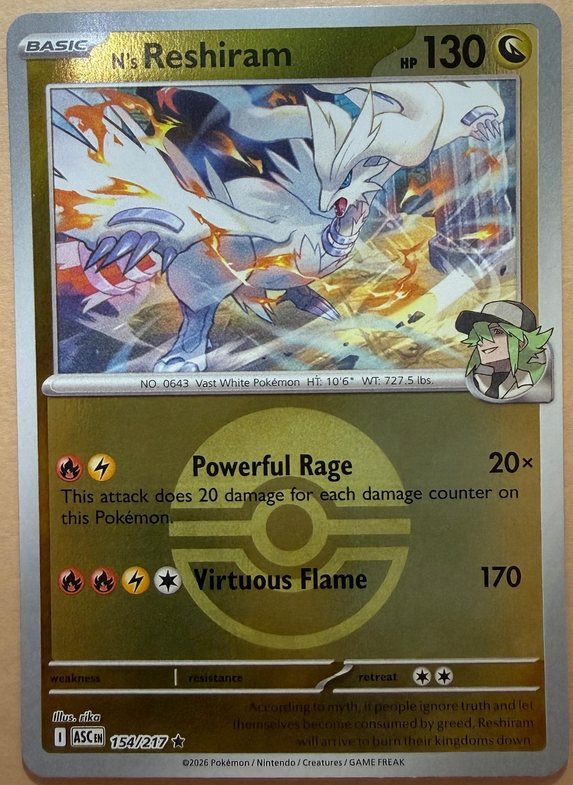 N's Reshiram (Poke Ball) 154/217 Ascended Heroes Pokemon NM Reverse Holofoil