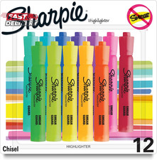 Sharpie Tank Highlighters, Chisel Tip, Assorted Fluorescent Colors, 12 Count - B