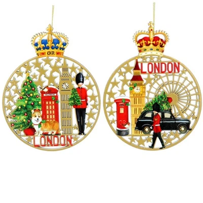 GISELA GRAHAM London Scene Fretwork Christmas Wooden Hanging Decoration 2 Designs Gisela