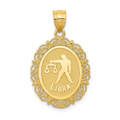 14k Yellow Gold Solid Satin Polished Libra Zodiac Oval Pendant Necklace Womens