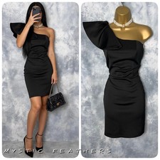 New Ladies MISS SELFRIDGE Black One Shoulder Bodycon Evening Party Dress Size 10