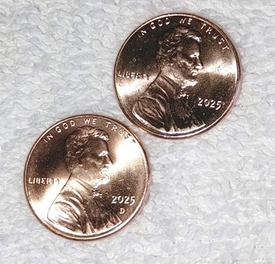 2025 P&D LINC 1 Cent (2 Coin Set) BU Last Penny Frm US Mint. Key Date! Unc