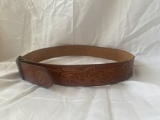 Hurley Genuine Leather Brown Carved Horses Belt Women’s 32 Small Y2K Made In USA