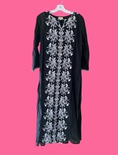 World Market Dress Long Black Embroidery White One Size Lightweight Side Slit