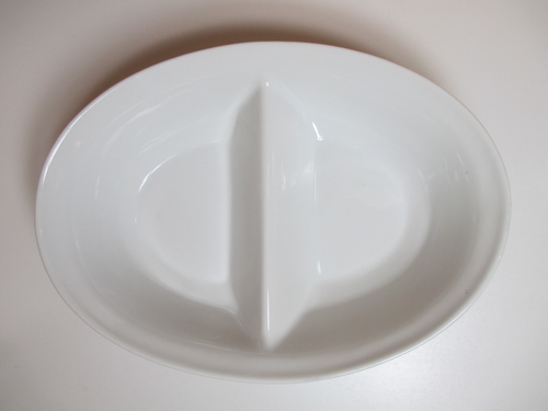 Codon Bleu BIA White Porcelain 10 1/2" x 6" Oval Divided Vegetable Serving Bowl - Picture 4 of 8