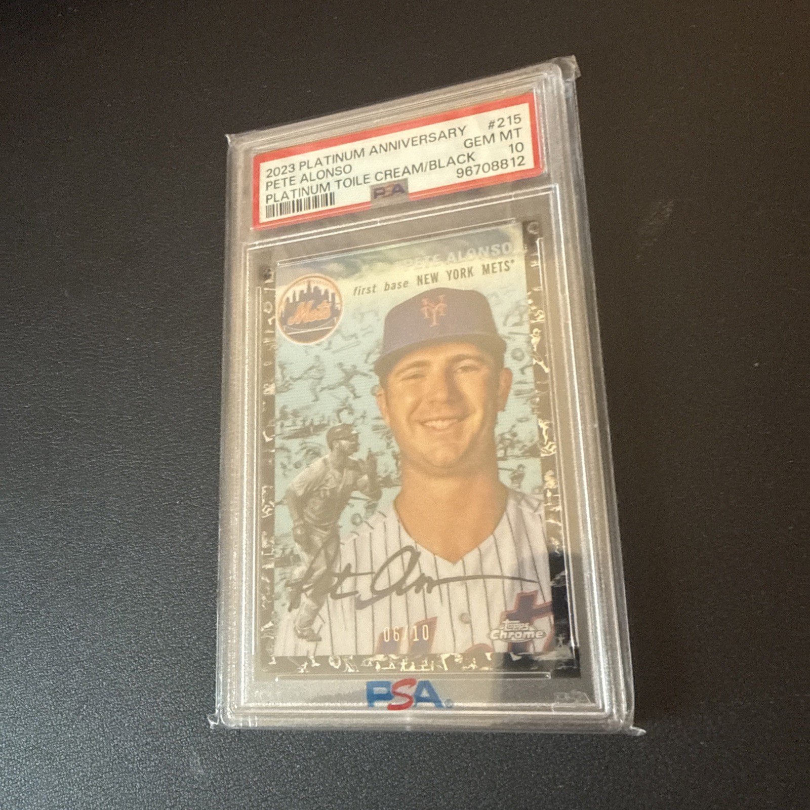 2023 TOPPS CHROME PLATINUM PETE ALONSO TOILE CREAM BLACK REFRACTOR /10 PSA 10 view 5
