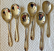 SET of SIX VINTAGE SHEFFIELD SILVER PLATED FRUIT SPOONS ~ FLORAL DESIGN