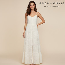 Alice + Olivia SHANTELLA TIERED BUTTON FRONT MAXI DRESS NWT White Size 14