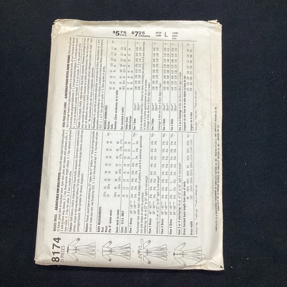 Vtg Simplicity Pattern 8174 80's Dress w/ Gored Skirt 10-16 Cut, free shipping - Image 3 of 4
