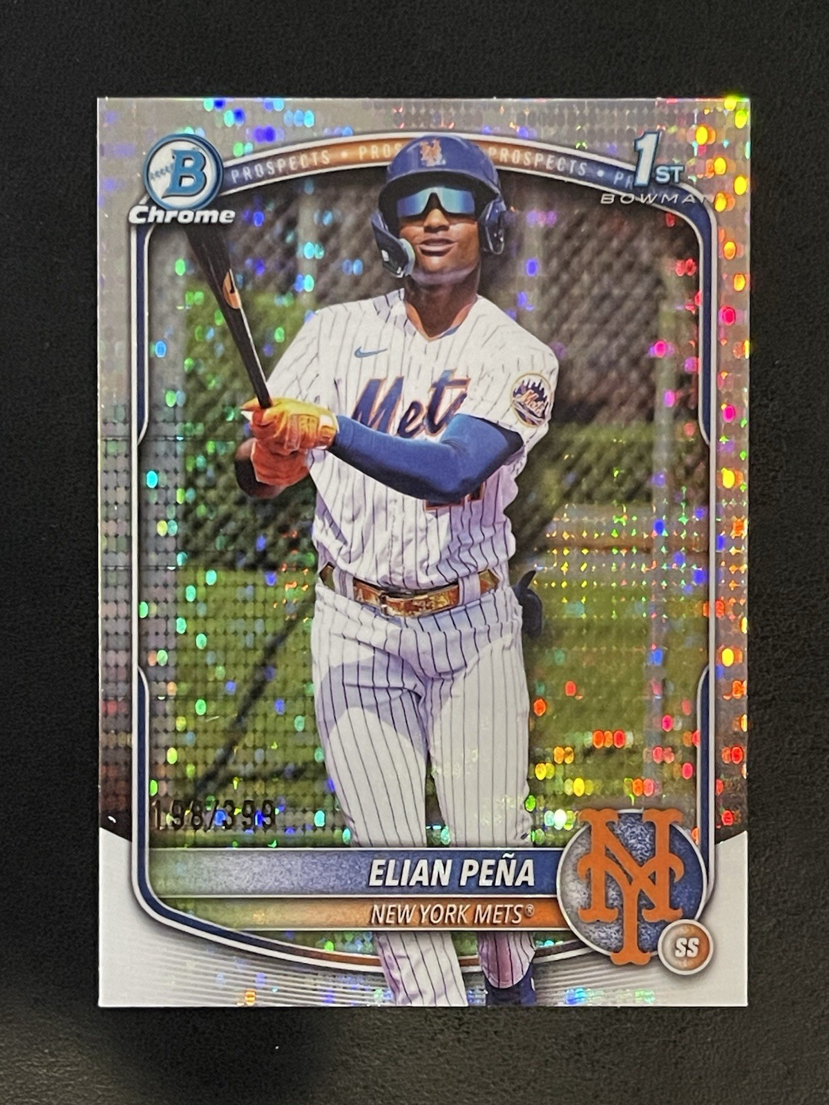 2025 Bowman Chrome Elian Pena 1st Pulsar Refractor 198/399 Mets
