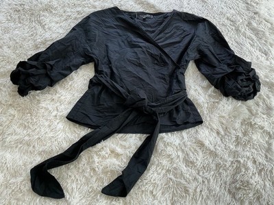 Max Studio Women's Wrap Blouse Flounce Sleeves Black EUC Size XS