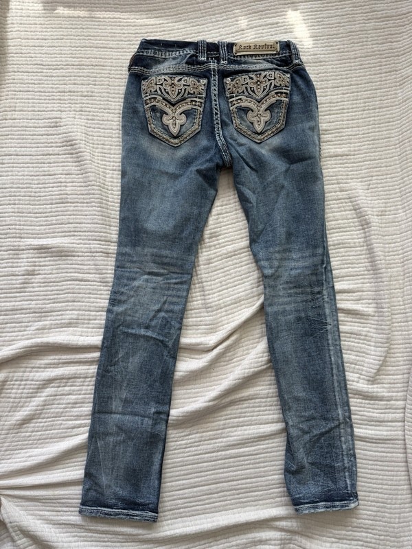 Rock Revival NURI Jeans Women’s Size 26 Mid Rise Straight Denim Bling Western