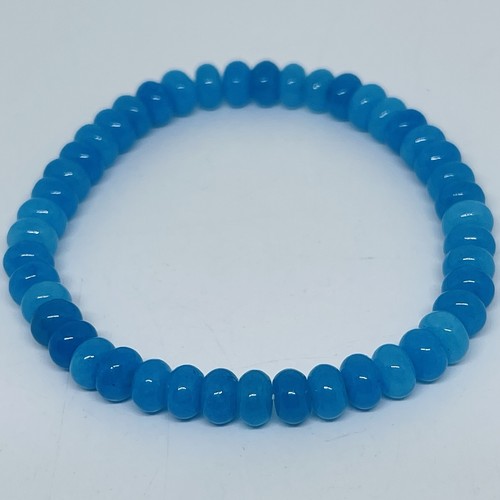 "Pulsera gema natural calcedonia azul brillante piedra cristal rondel elástica 6,5""" - Imagen 6 de 9