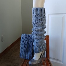 Oxford Grey Leg Warmers OSFM crochet warm thick chunky over knee dance premade
