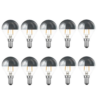 10 x LED Filament Tropfen 2W fast 25W E14 Kopfspiegel Silber extra warmweiß