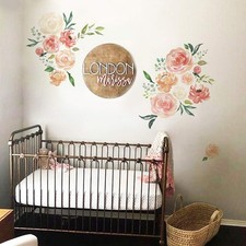 Peony Flowers Wall Stickers DIY Leaves Wall Decals Art Decor for Girls Bedroo...